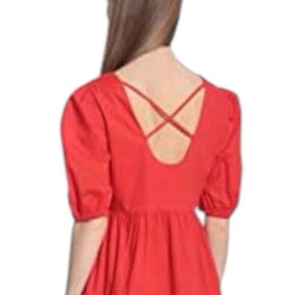 NWOT Donna Morgan Mini Dress Scoop Neck Tiered Criss Cross Back Red Size 10P - Picture 1 of 5